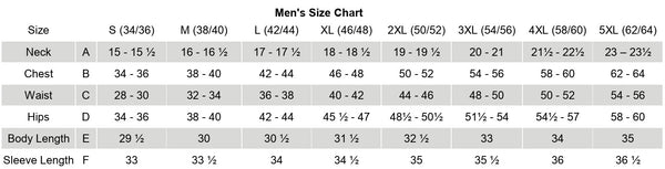 Size Chart for Antigua Generation Pullover - Black Carbon