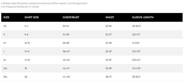 Size Chart for Monterey Polo - Grey