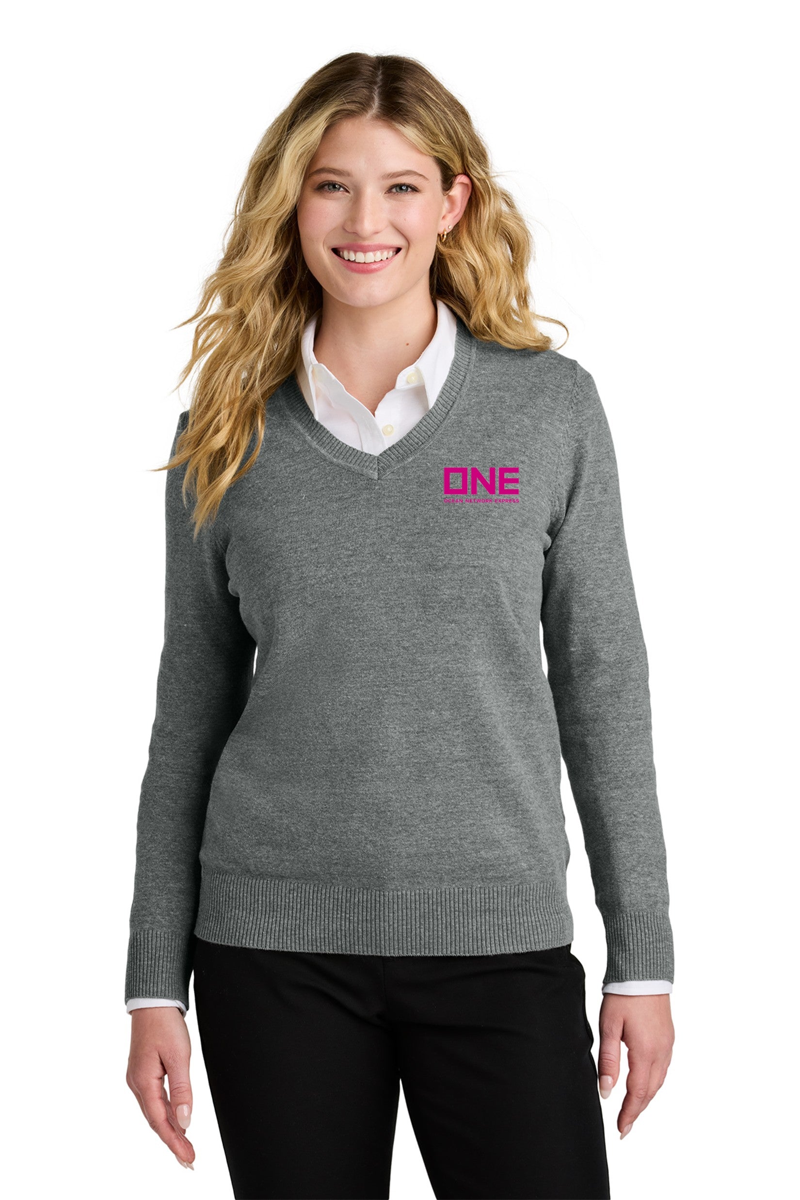 Port Authority Easy Care V-Neck Sweater - Medium Heather Grey