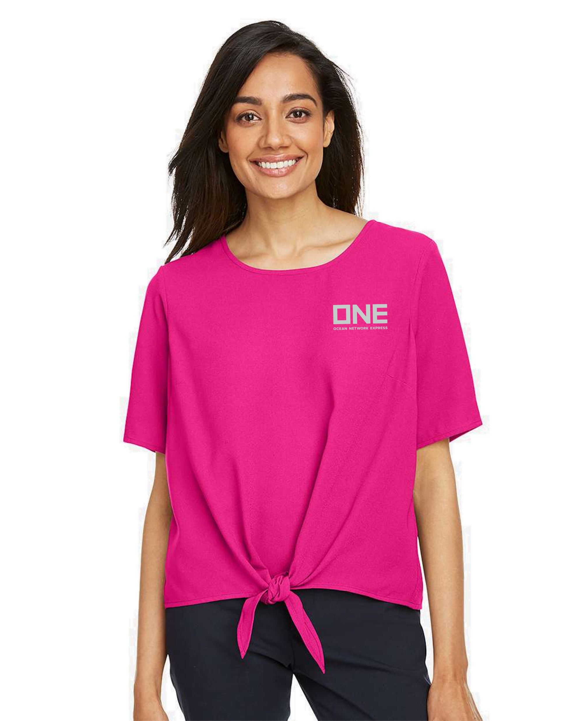 Devon & Jones Ladies' Perfect Fit Tie-Front Blouse - Crown Raspberry