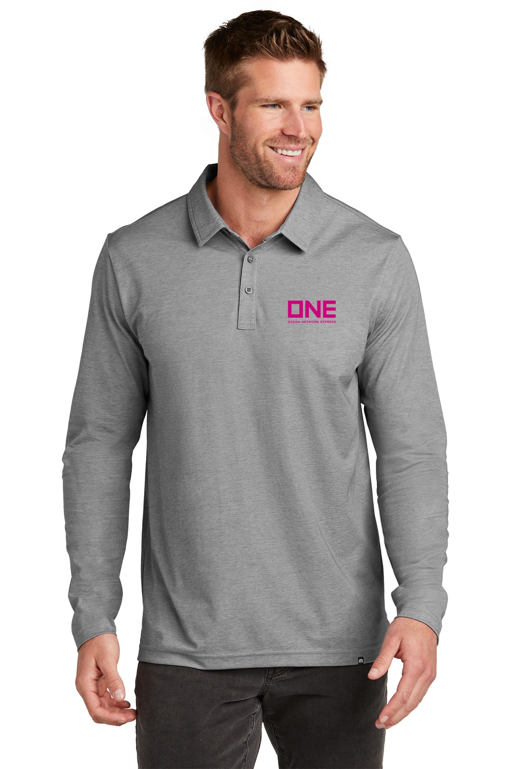 Travis Mathew Oceanside Heather Long Sleeve Polo - Quiet Shade Grey