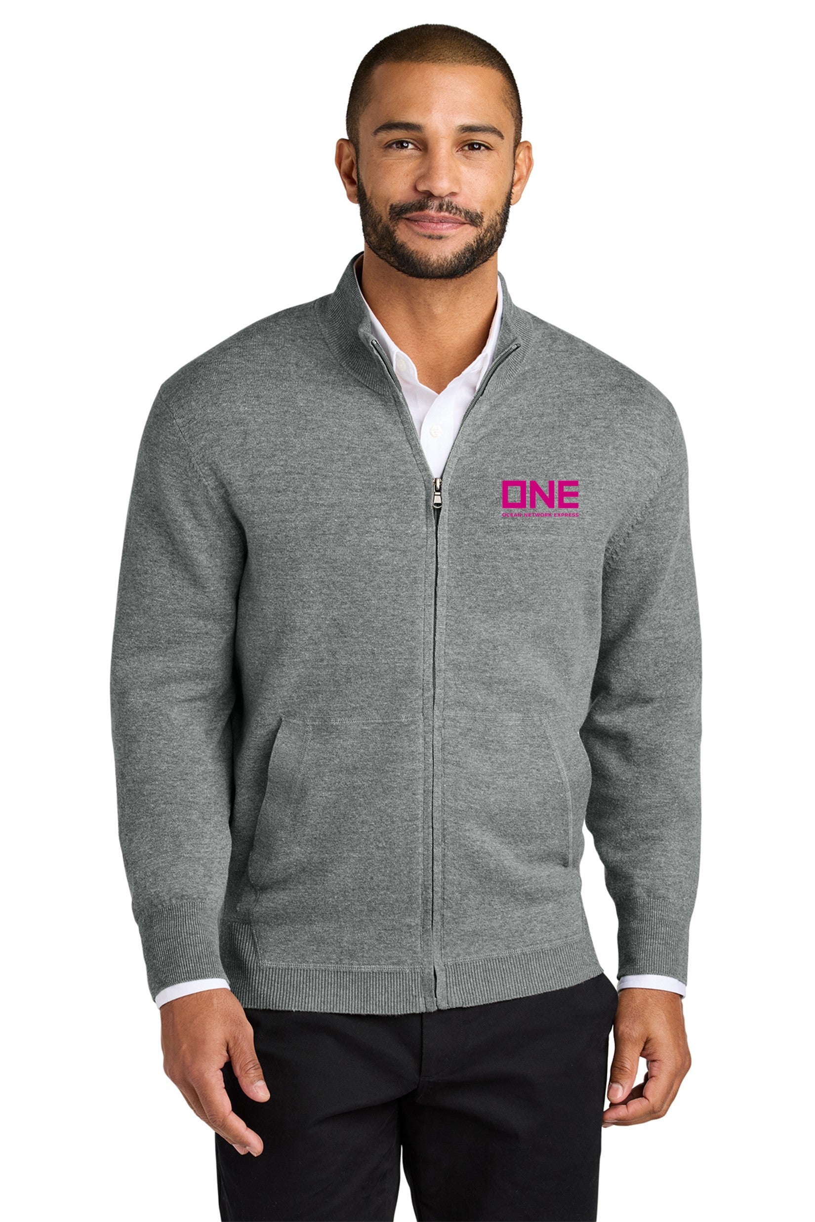 Port Authority Easy Care Full-Zip Sweater - Medium Heather Grey 1