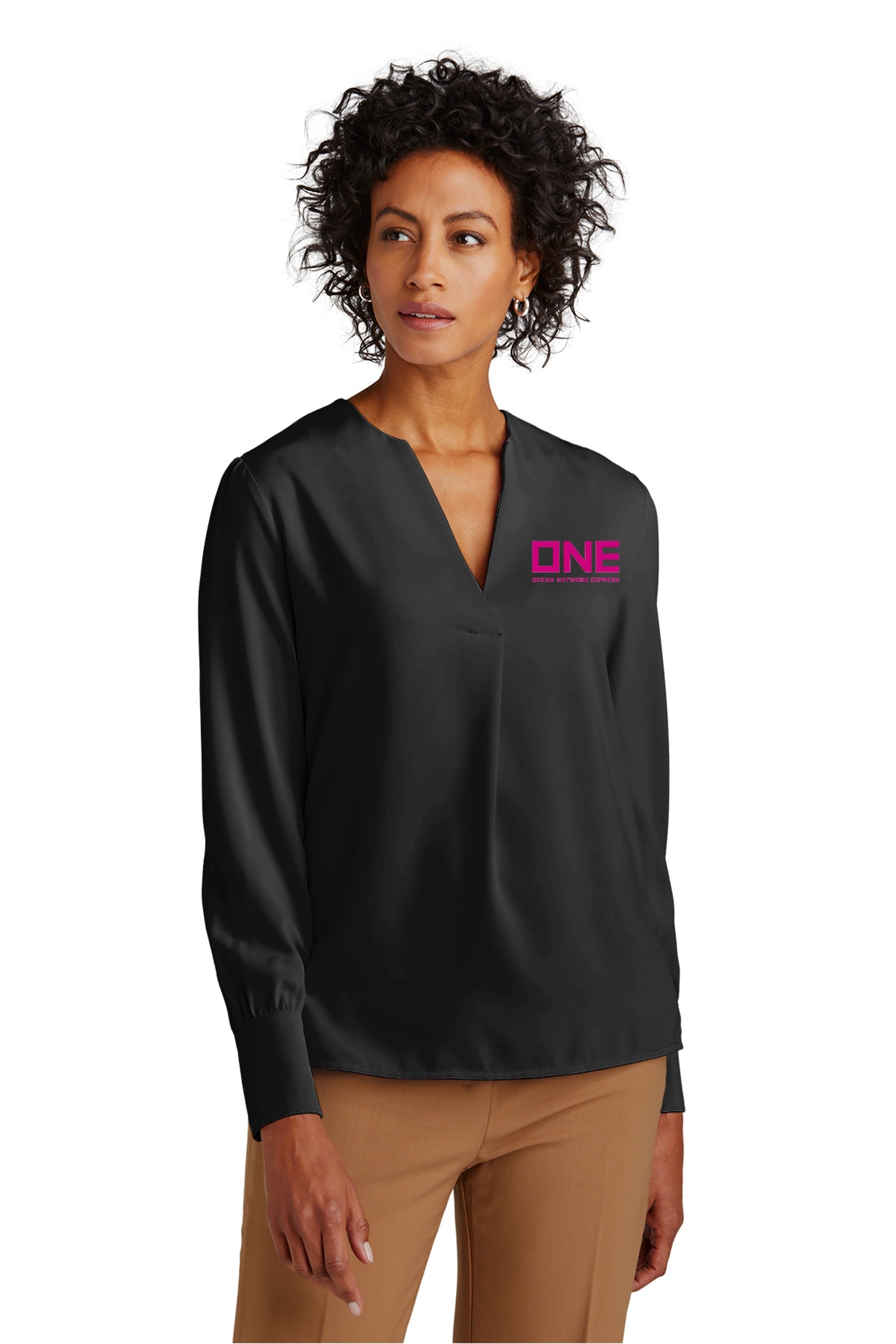 Brooks Brothers® Open-Neck Satin Blouse - Deep Black