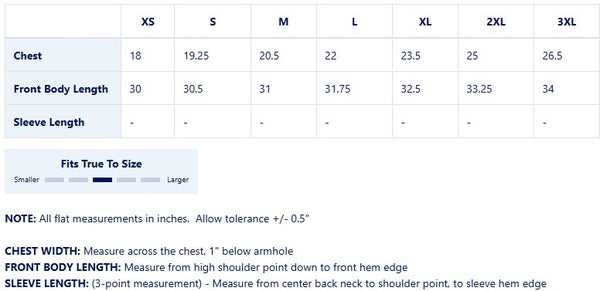 Size Chart for Packable Insulated Vest - Silver