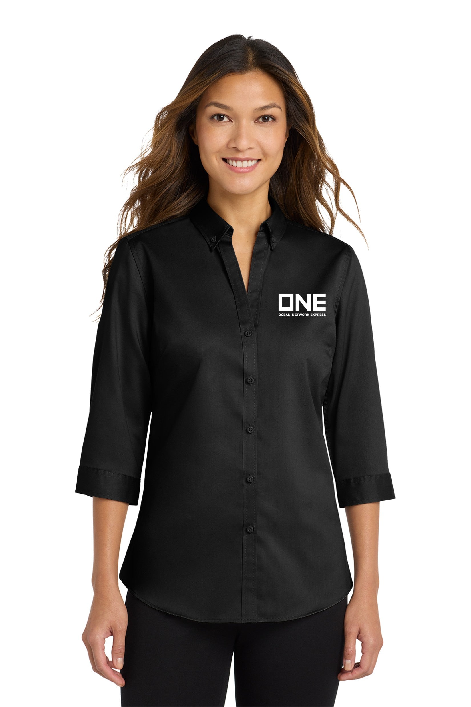 Port Authority 3/4 Sleeve SuperPro Twill Shirt - Black