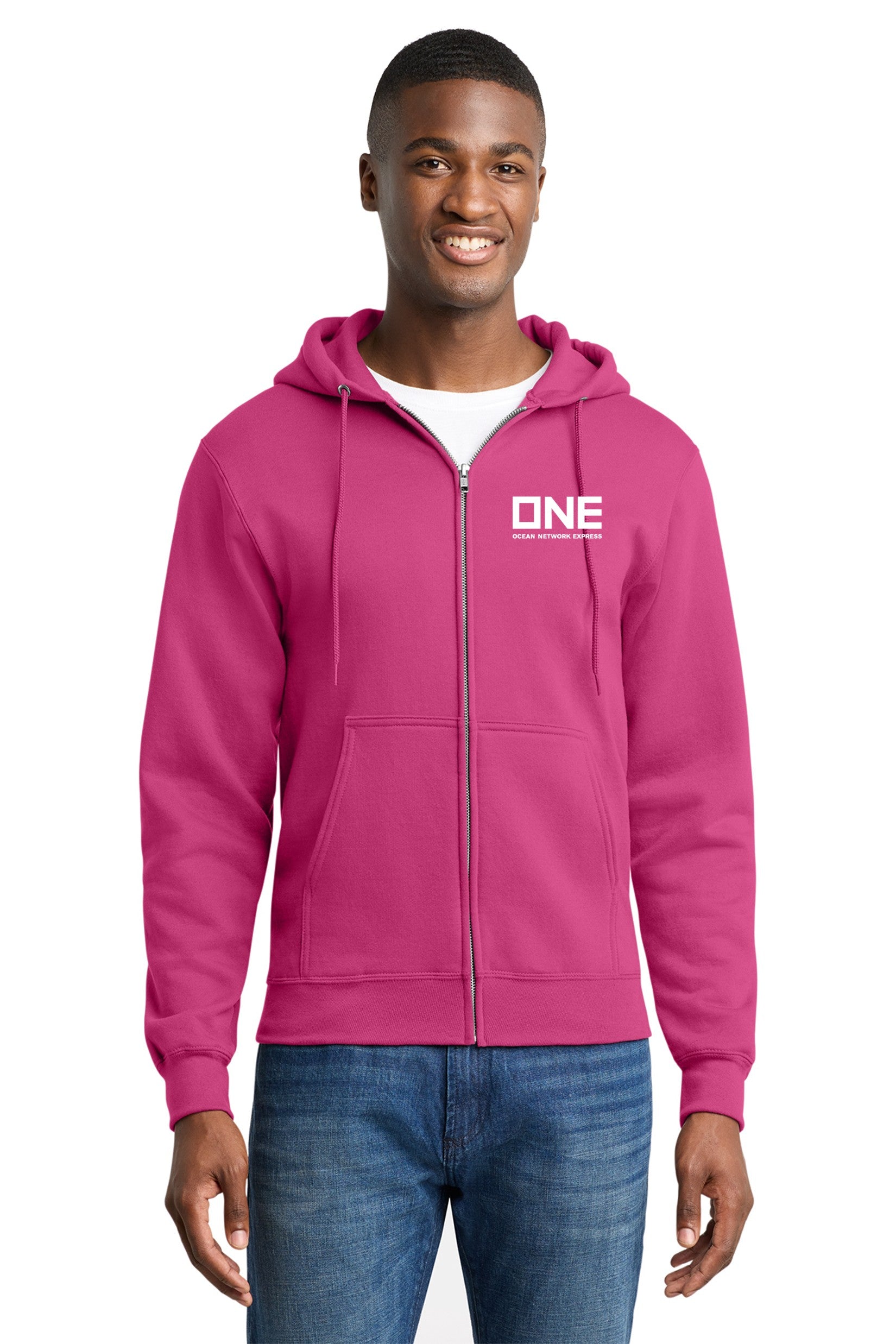 Unisex Port & Co Full Zip Fleece Hoodie- Magenta