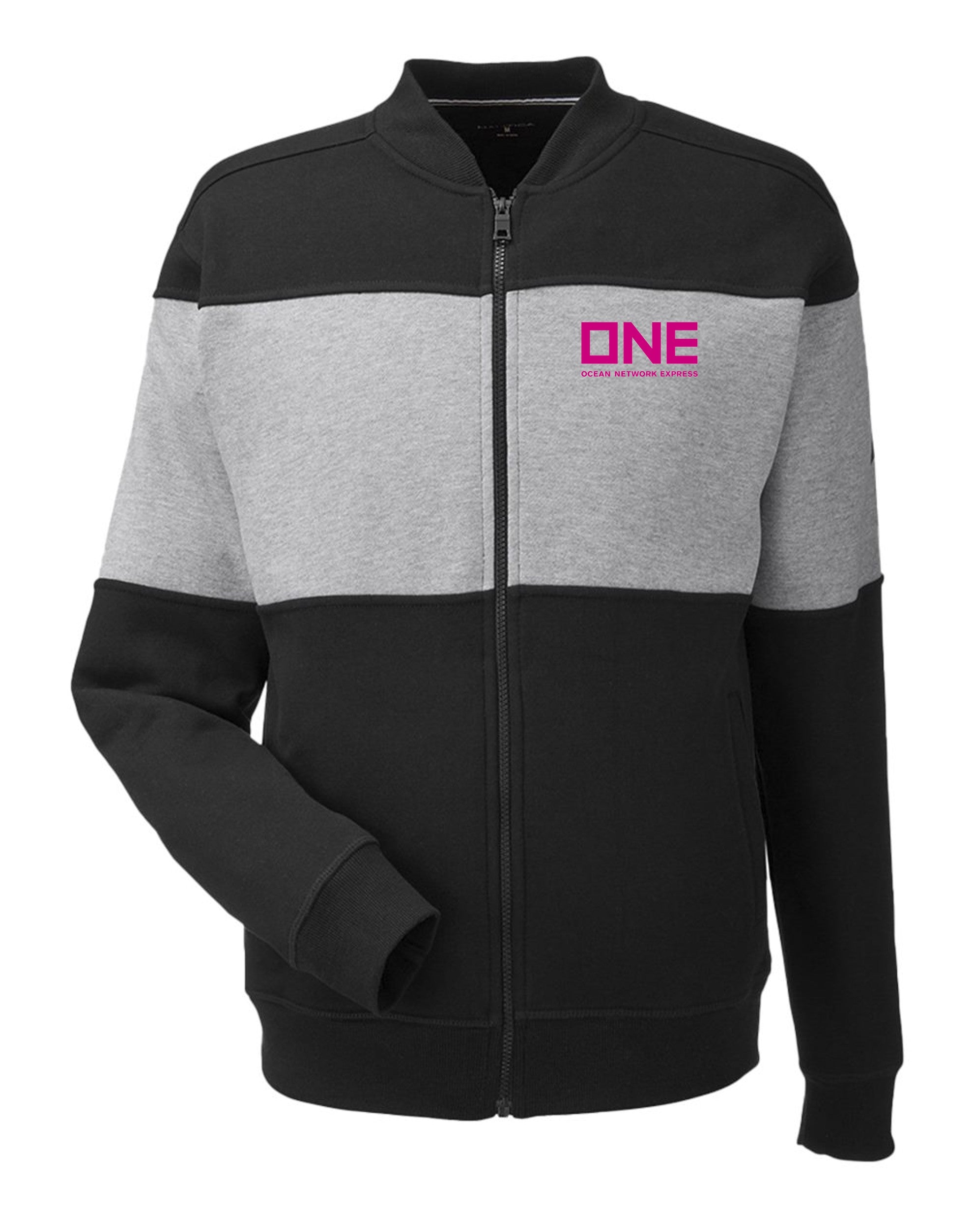 Nautica Unisex Anchor Fleece Colorblocked Bomber Jacket - Oxford Heather 1