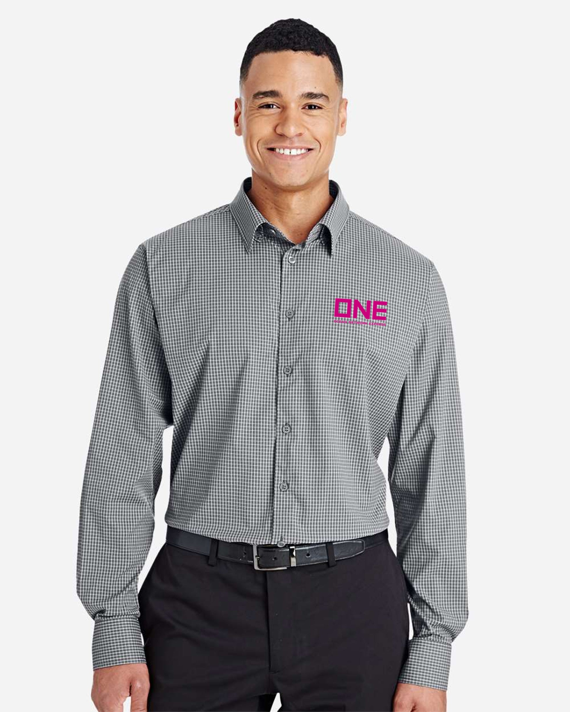 Devon & Jones CrownLux Performance Tonal Mini Check Shirt - Carbon
